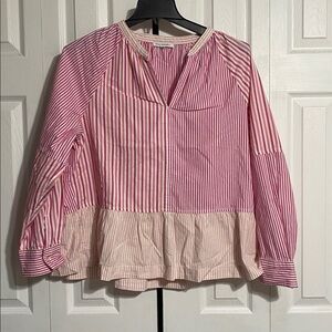 Free Assembly pink & peach V-Neck long sleeve Peplum Top blouse shirt size XXL